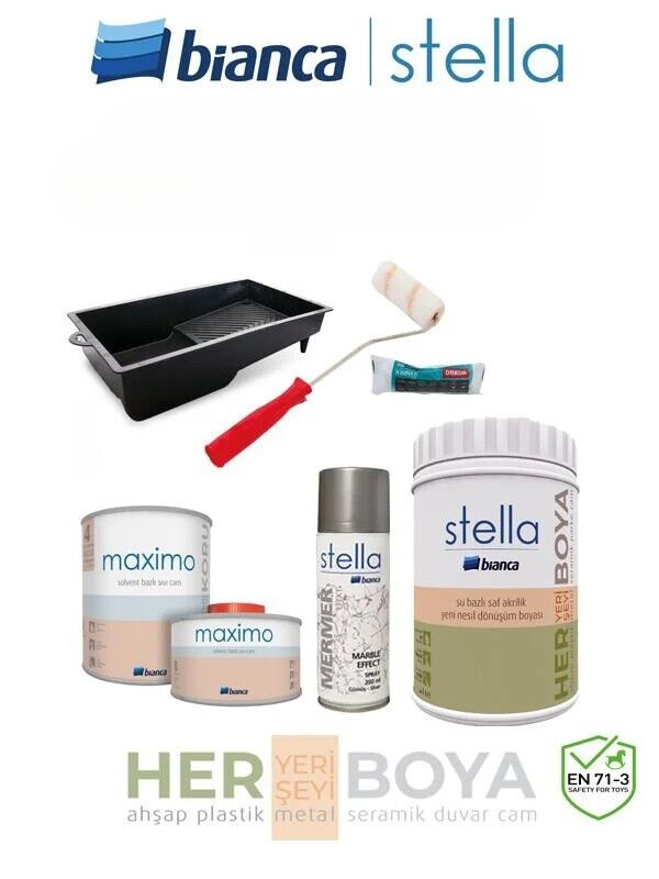 Stella Boya Seti 1 Lt Siyah Boya - Gümüş Mermer Efekt - Maximo Parlak