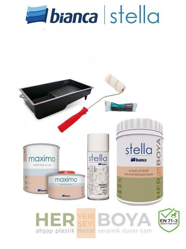 Stella Boya Seti 1 Lt Siyah Boya - Beyaz Mermer Efekt - Maximo Parlak