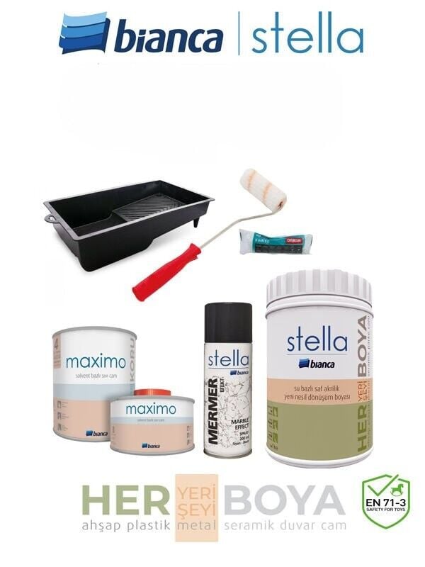 Stella Boya Seti 1 Lt Beyaz Boya - Siyah Mermer Efekt - Maximo Parlak